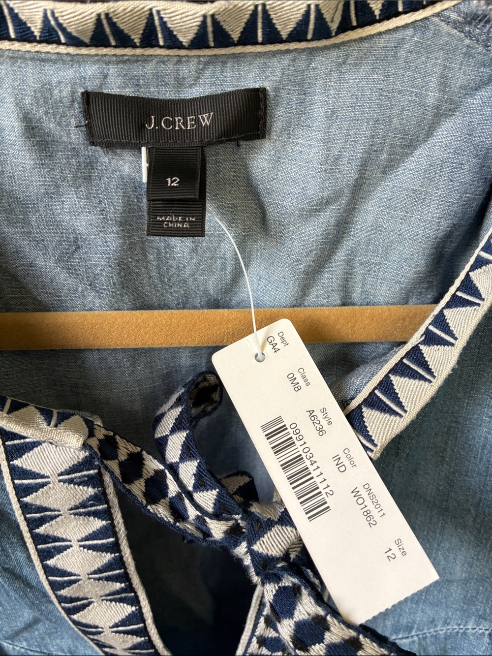J. Crew Light Blue Chambray Dress with Navy Trim- New - Picture 2 of 3